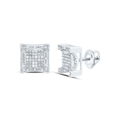Sterling Silver 1/5 CTWnatural Diamond Square Men'S Stud Earring 2.46 Gram