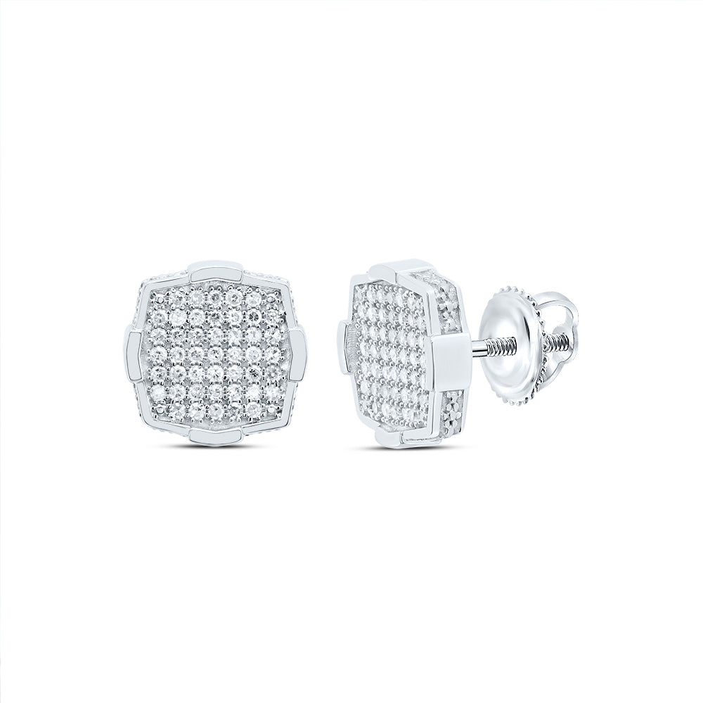 Sterling Silver 1/3 CTWnatural Diamond Cushion Men'S Stud Earring 2.51 Gram