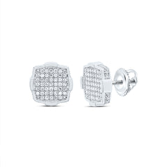 Sterling Silver 1/3 CTWnatural Diamond Cushion Men'S Stud Earring 2.51 Gram