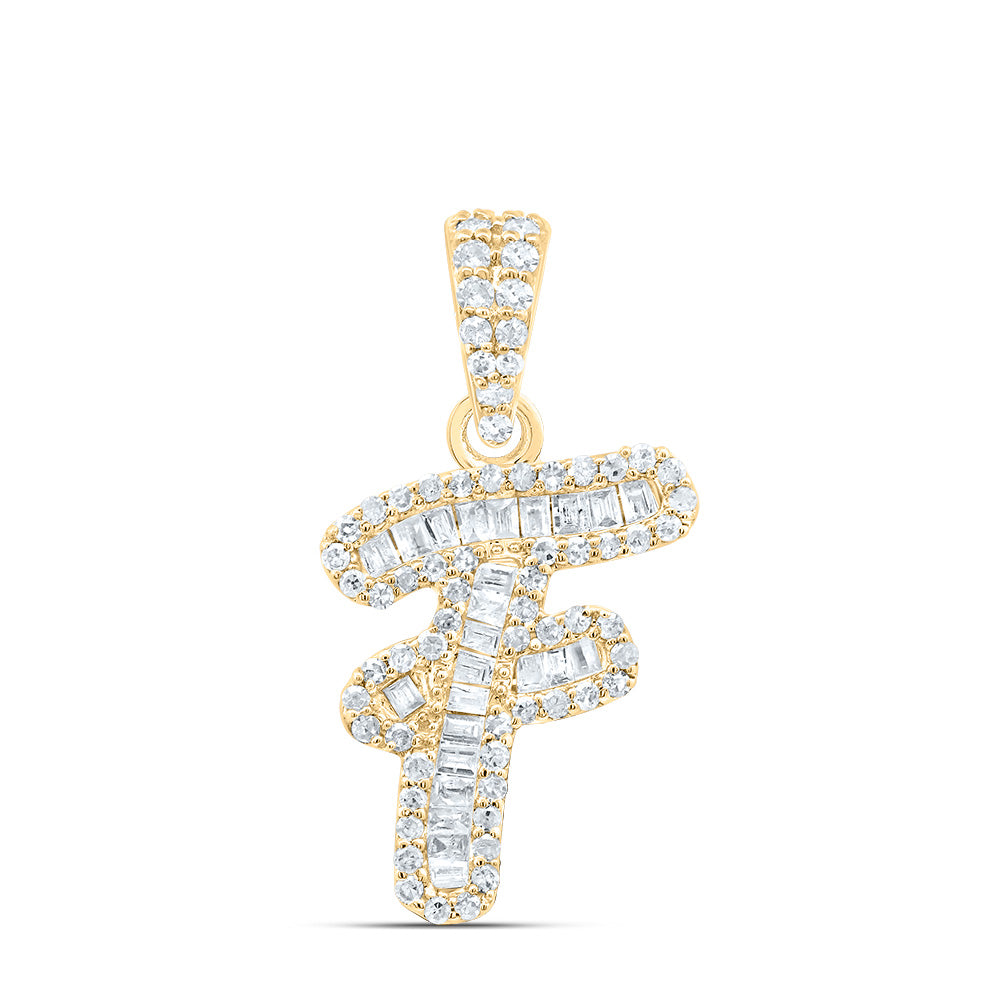 10K Yellow Gold 1/3 CTW-Natural Diamond Gift Initial "F" Pendant 1.26 Gram