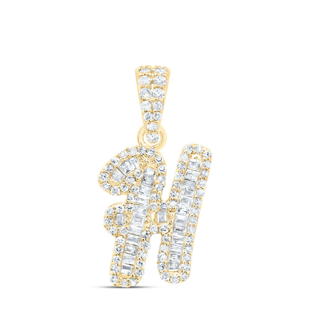 10K Yellow Gold 1/3 CTW-Natural Diamond Gift Initial "H" Pendant 1.54 Gram