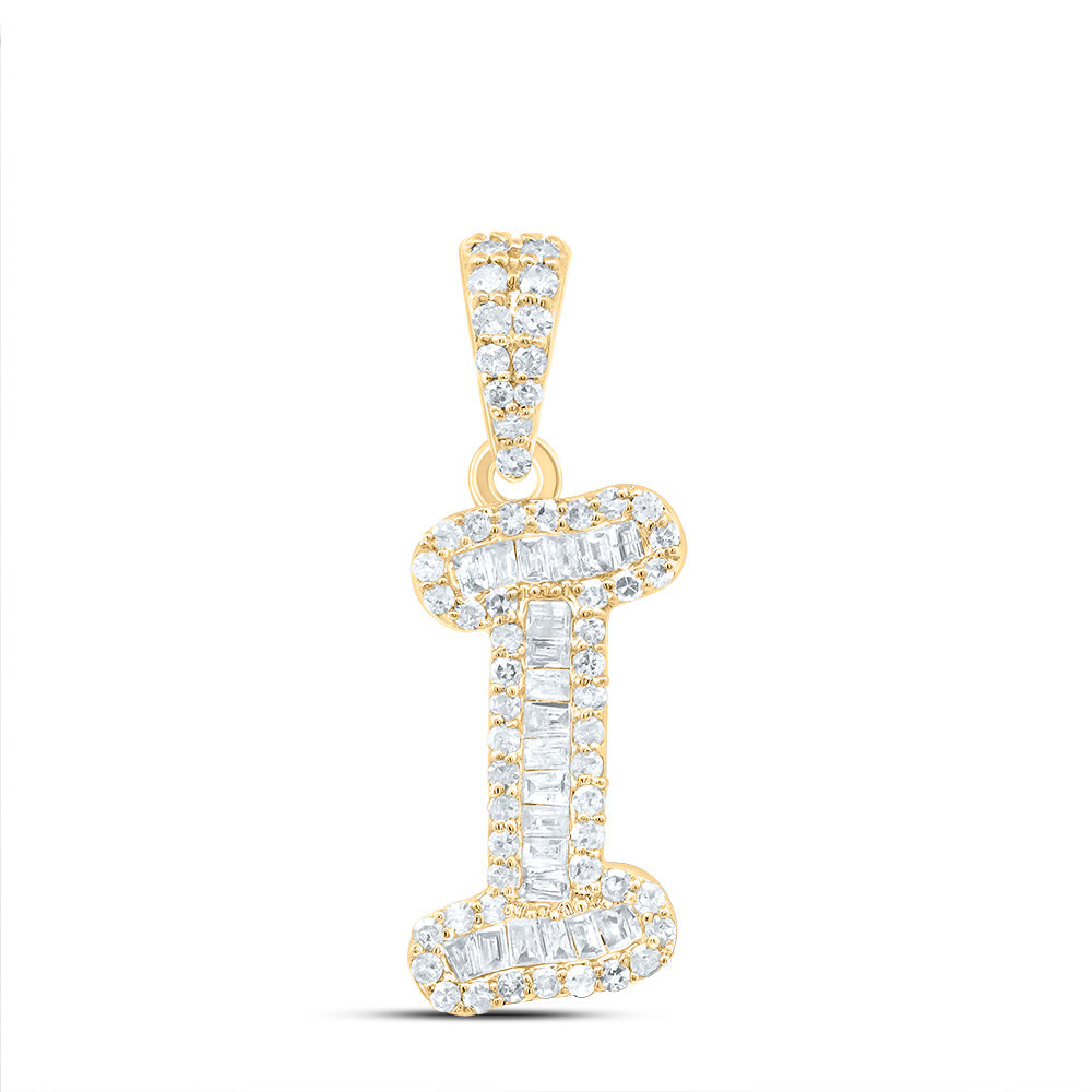 10K Yellow Gold 1/4 CTW-Natural Diamond Gift Initial "I" Pendant 1.05 Gram