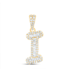 10K Yellow Gold 1/4 CTW-Natural Diamond Gift Initial "I" Pendant 1.05 Gram