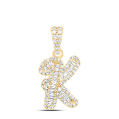 10K Yellow Gold 1/3 CTW-Natural Diamond Gift Initial "K" Pendant 1.5 Gram