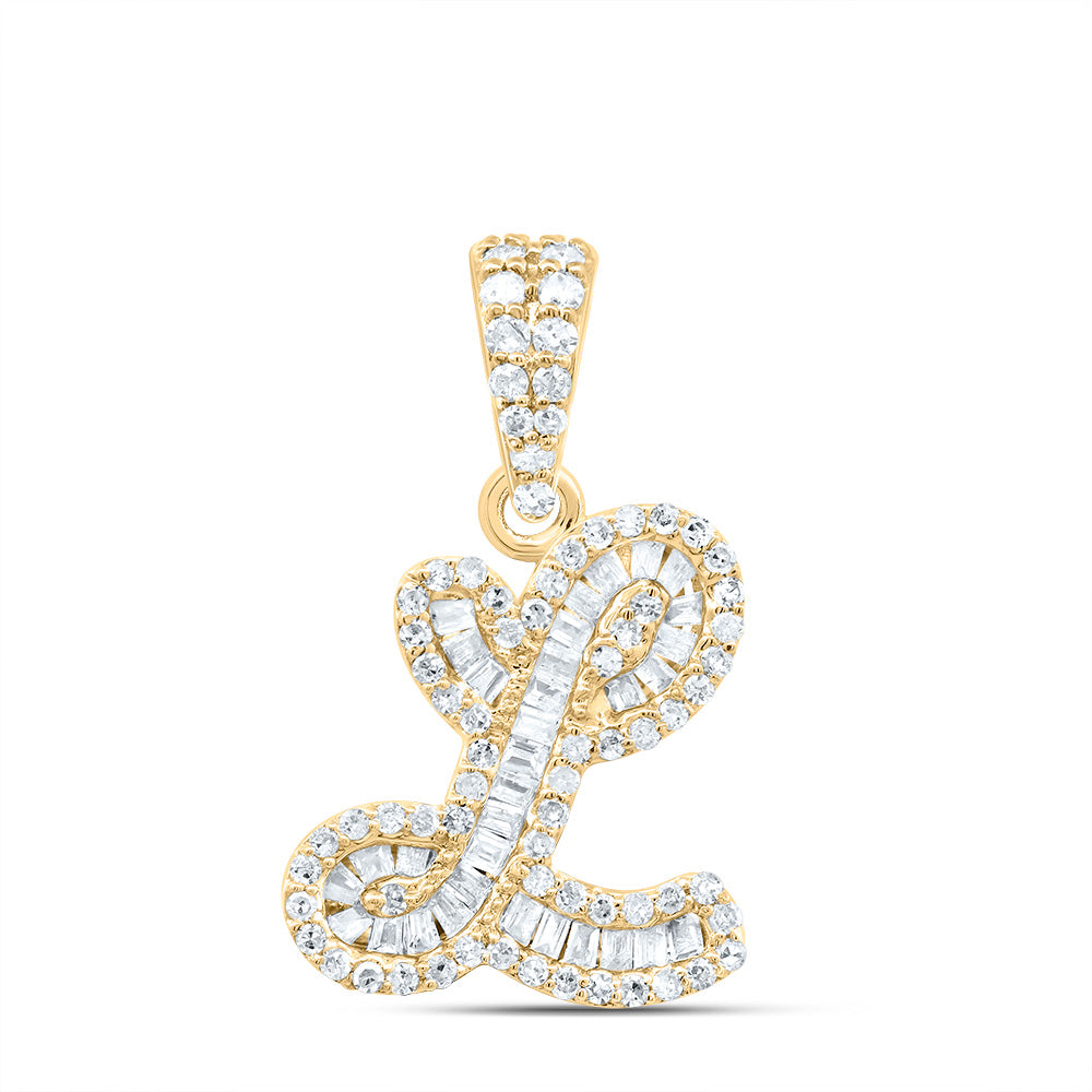 10K Yellow Gold 1/3 CTW-Natural Diamond Gift Initial "L" Pendant 1.40 Gram