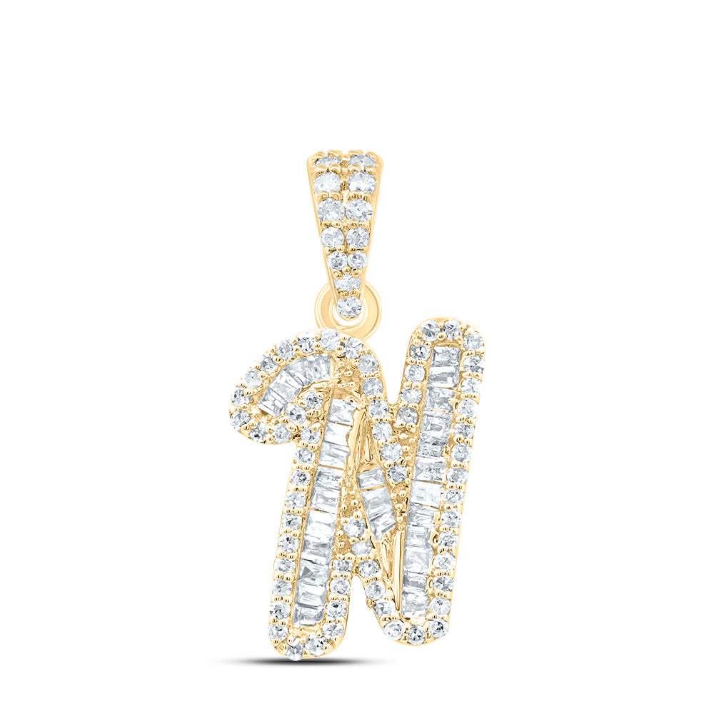 10K Yellow Gold 1/3 CTW-Natural Diamond Gift Initial "N" Pendant 1.47 Gram
