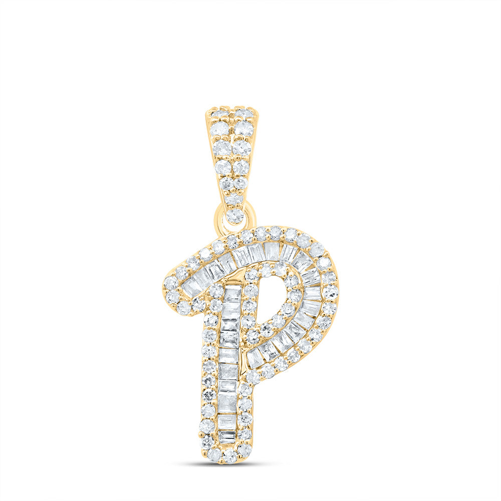 10K Yellow Gold 1/3 CTW-Natural Diamond Gift Initial "P" Pendant 1.22 Gram