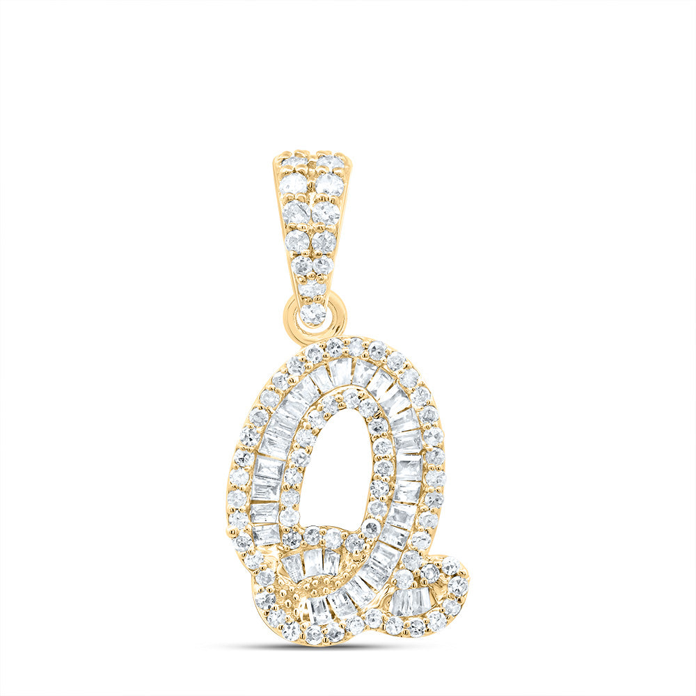 10K Yellow Gold 1/3 CTW-Natural Diamond Gift Initial "Q" Pendant 1.45 Gram