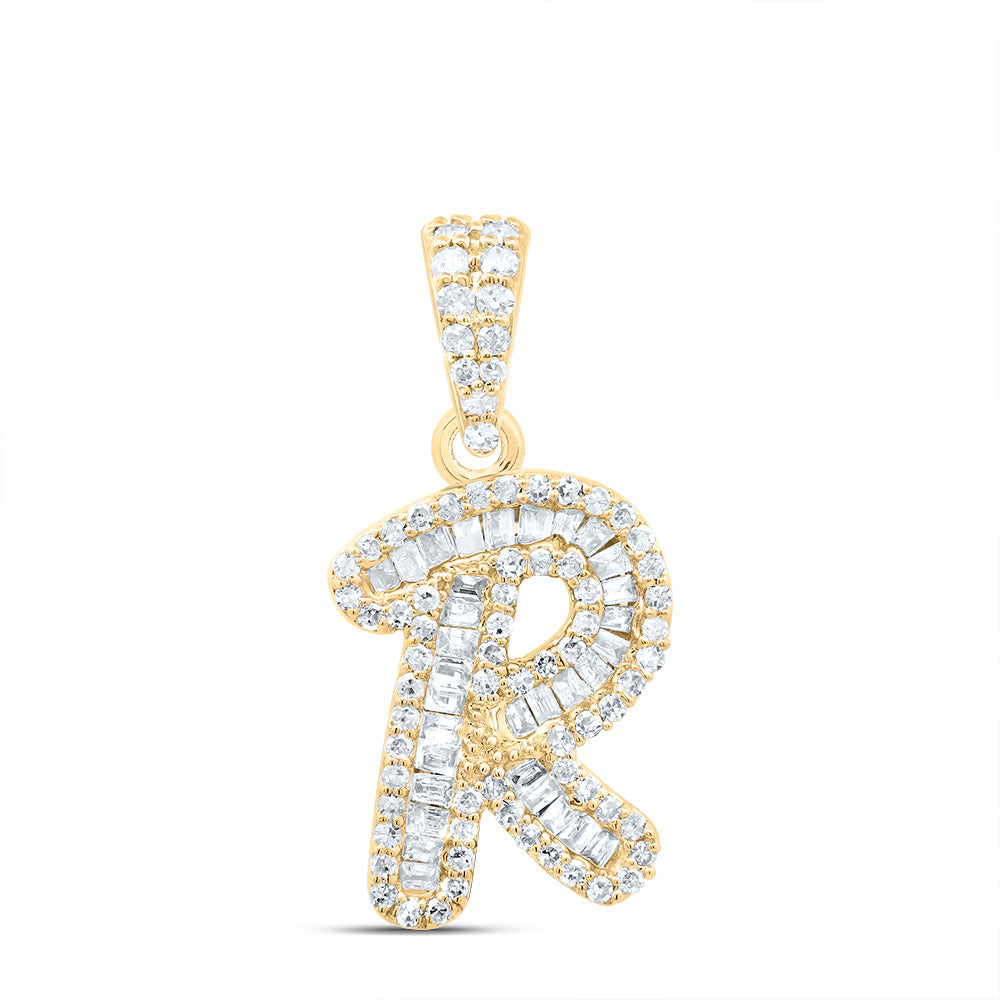 10K Yellow Gold 1/3 CTW-Natural Diamond Gift Initial "R" Pendant 1.52 Gram