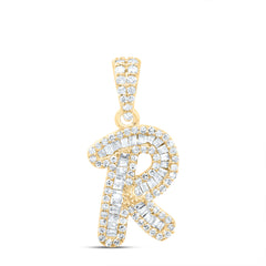 10K Yellow Gold 1/3 CTW-Natural Diamond Gift Initial "R" Pendant 1.52 Gram