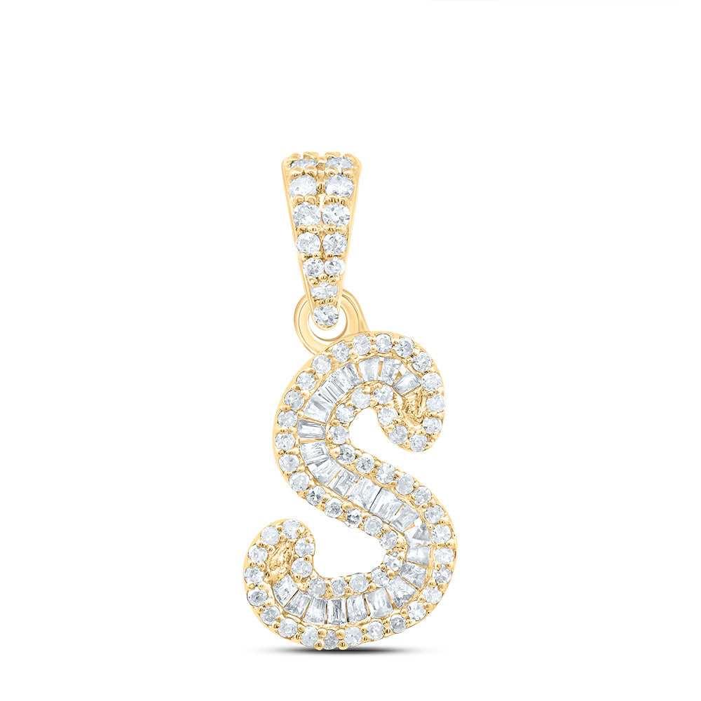 10K Yellow Gold 1/3 CTW-Natural Diamond Gift Initial "S" Pendant 1.22 Gram