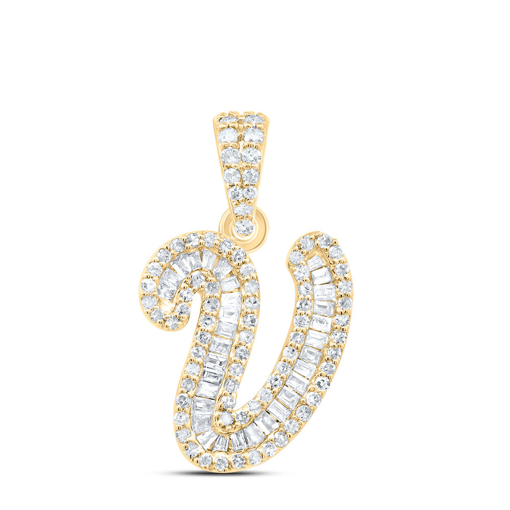 10K Yellow Gold 3/8 CTW-Natural Diamond Gift Initial "V" Pendant 1.48 Gram