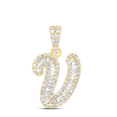 10K Yellow Gold 3/8 CTW-Natural Diamond Gift Initial "V" Pendant 1.48 Gram