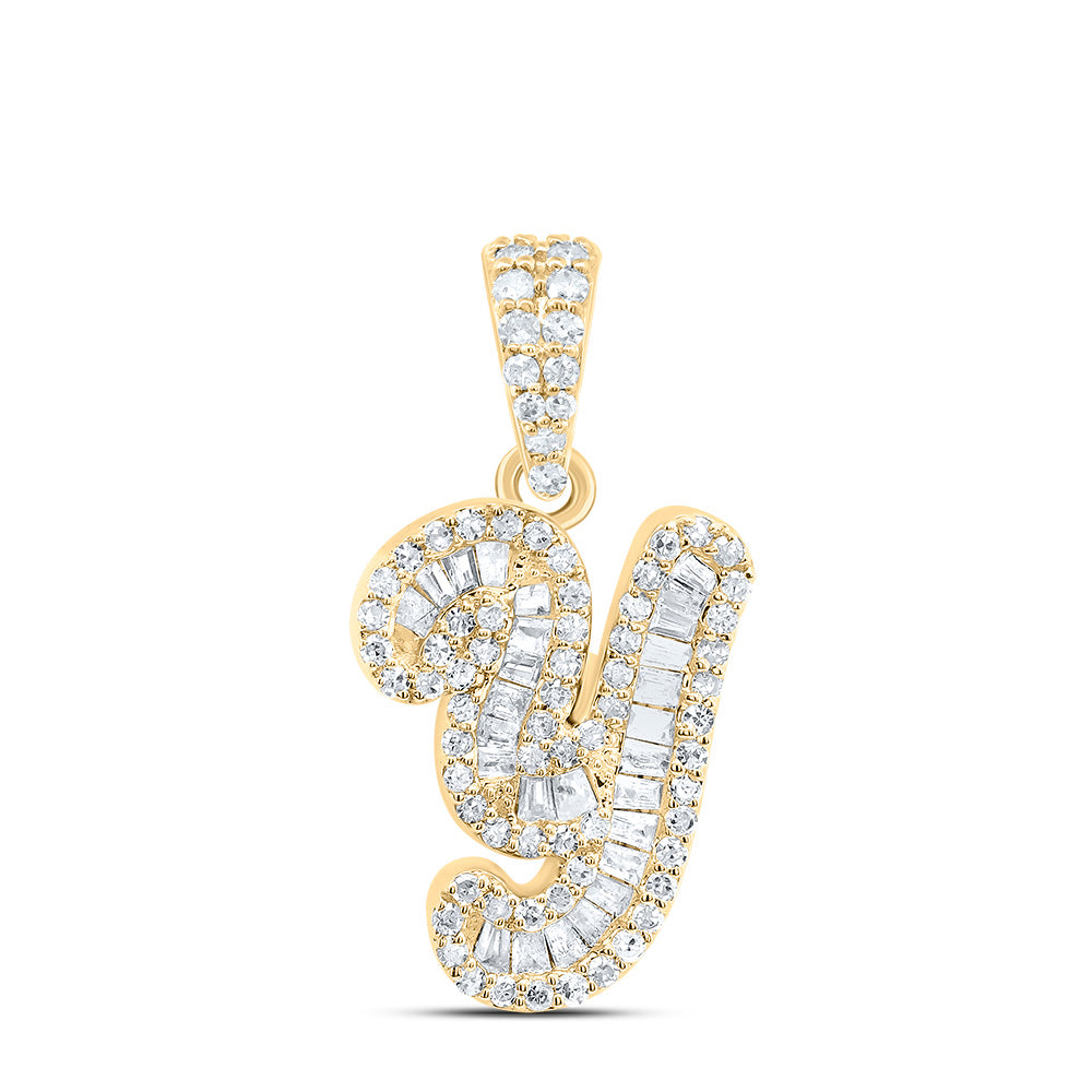 10K Yellow Gold 1/3 CTW-Natural Diamond Gift Initial "Y" Pendant 1.39 Gram
