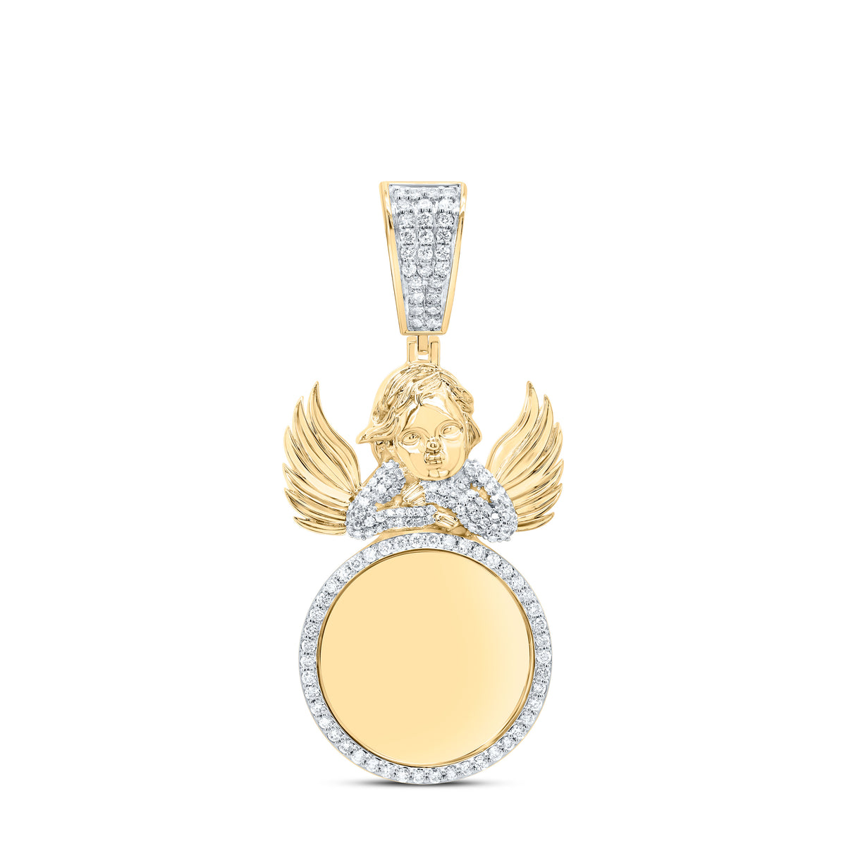 10K Yellow Gold 1 CTW-Natural Diamond Fashion Angel Round Memory Mens Charm 8.79 Gram