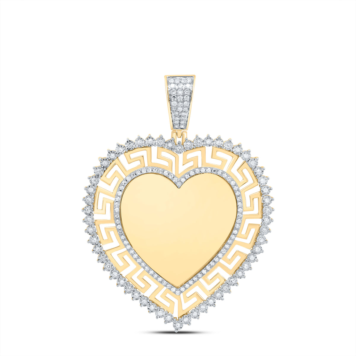 10K Yellow Gold 1/2 CTW-Natural Diamond Memory Heart Men'S Charm 7.11 Gram