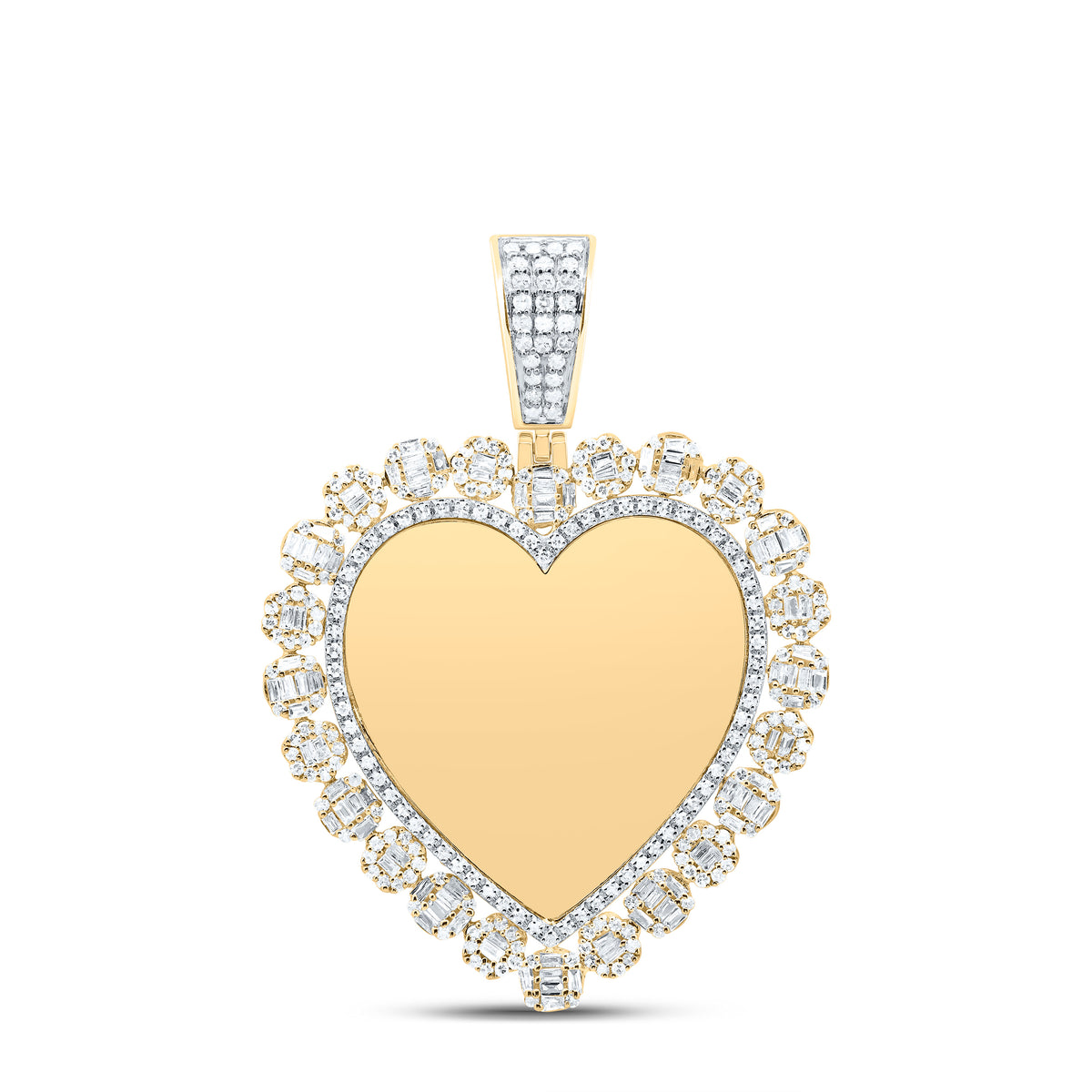 10K Yellow Gold 1 1/3 CTW-Natural Diamond Memory Heart Men'S Charm 4.73 Gram