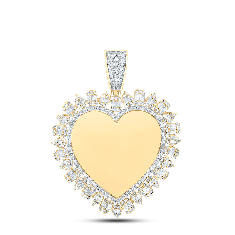 10K Yellow Gold 1 1/3 CTW-Natural Diamond Memory Heart Men'S Charm 4.99 Gram