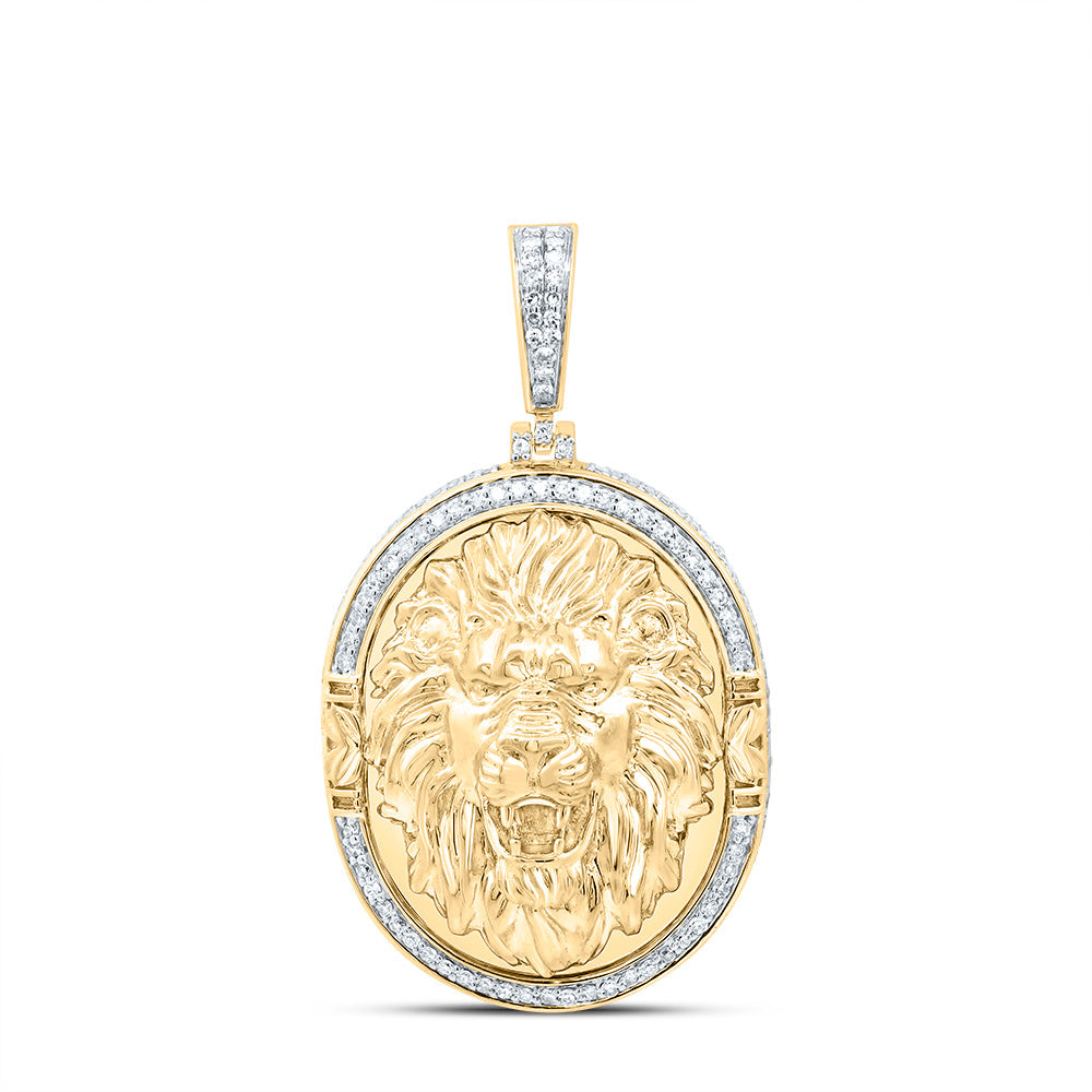 10K Yellow Gold 1 CTW-Natural Diamond Fashion Lion Face Oval Mens Charm 7.63 Gram