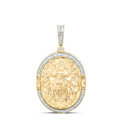 10K Yellow Gold 1 CTW-Natural Diamond Fashion Lion Face Oval Mens Charm 7.63 Gram
