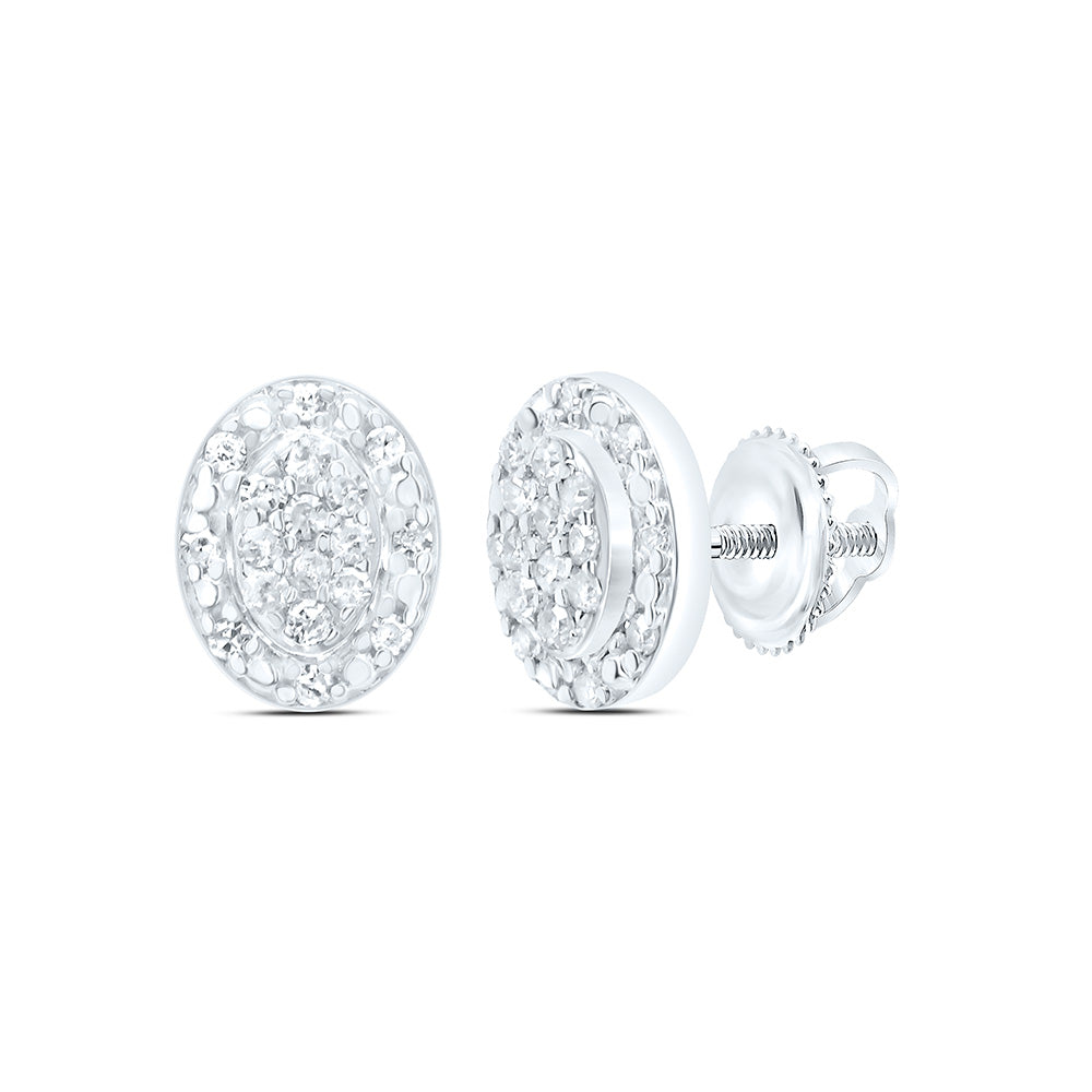 Sterling Silver 1/8 CTW-Natural Diamond Gift Oval Stud Earring 0.88 Gram
