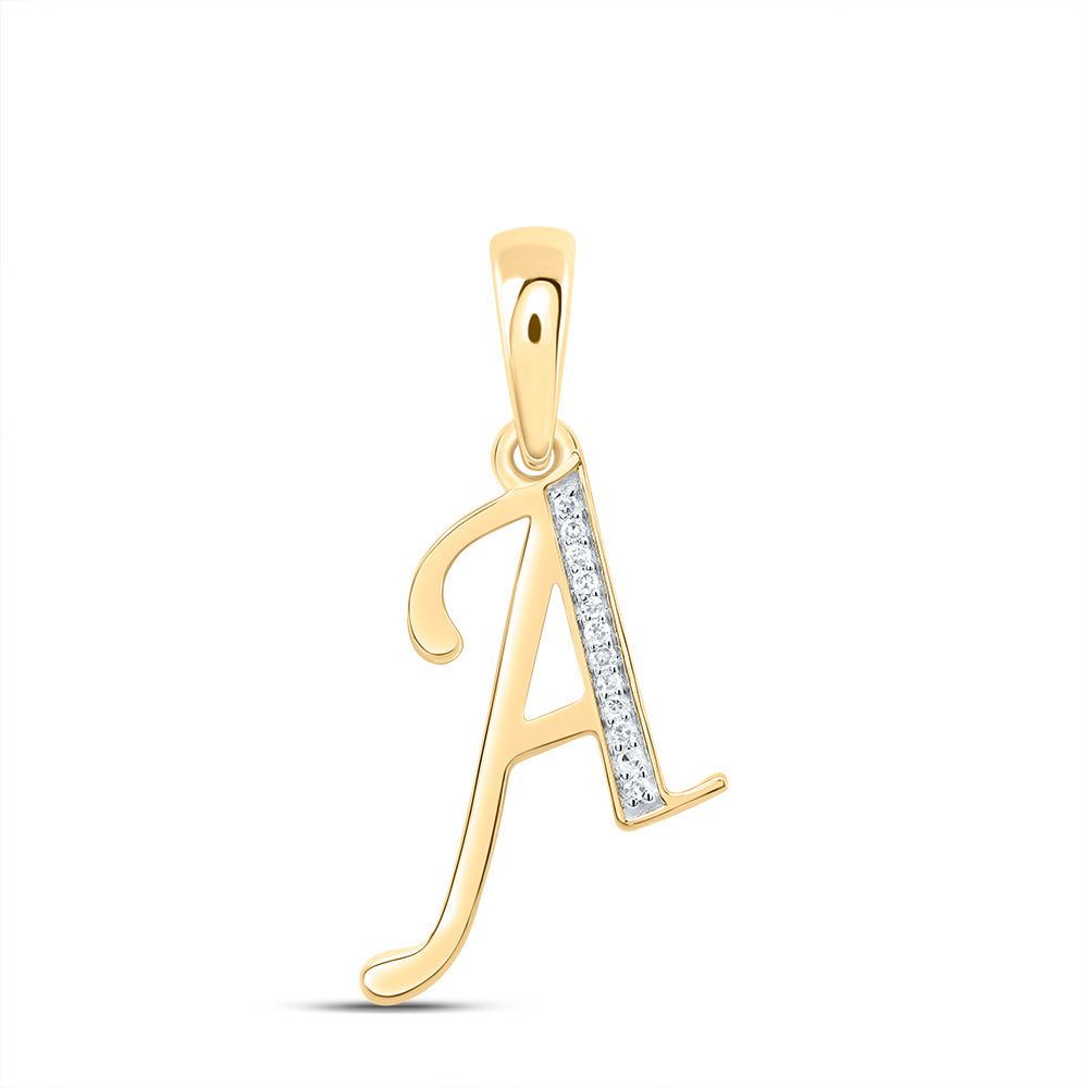 10K Yellow Gold 1/20 CTW-Natural Diamond Gift Initial "A" Pendant 1.15 Gram