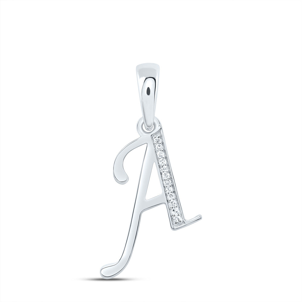 10K White Gold 1/20 CTW-Natural Diamond Gift Initial "A" Pendant 1.24 Gram