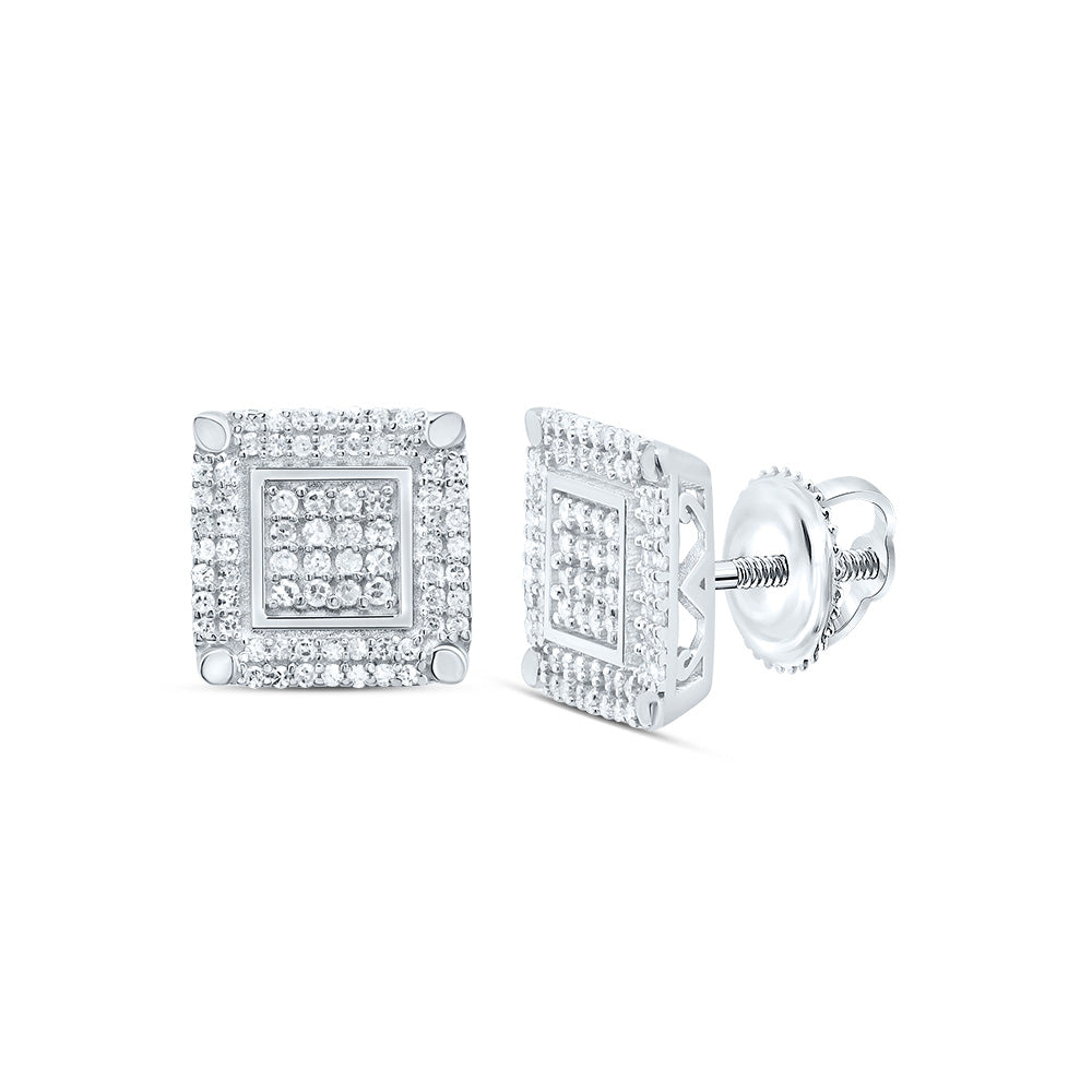 Sterling Silver 3/8 CTW-Natural Diamond Gift Square Stud Earring 2.25 Gram