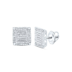 Sterling Silver 3/8 CTW-Natural Diamond Gift Square Stud Earring 2.25 Gram