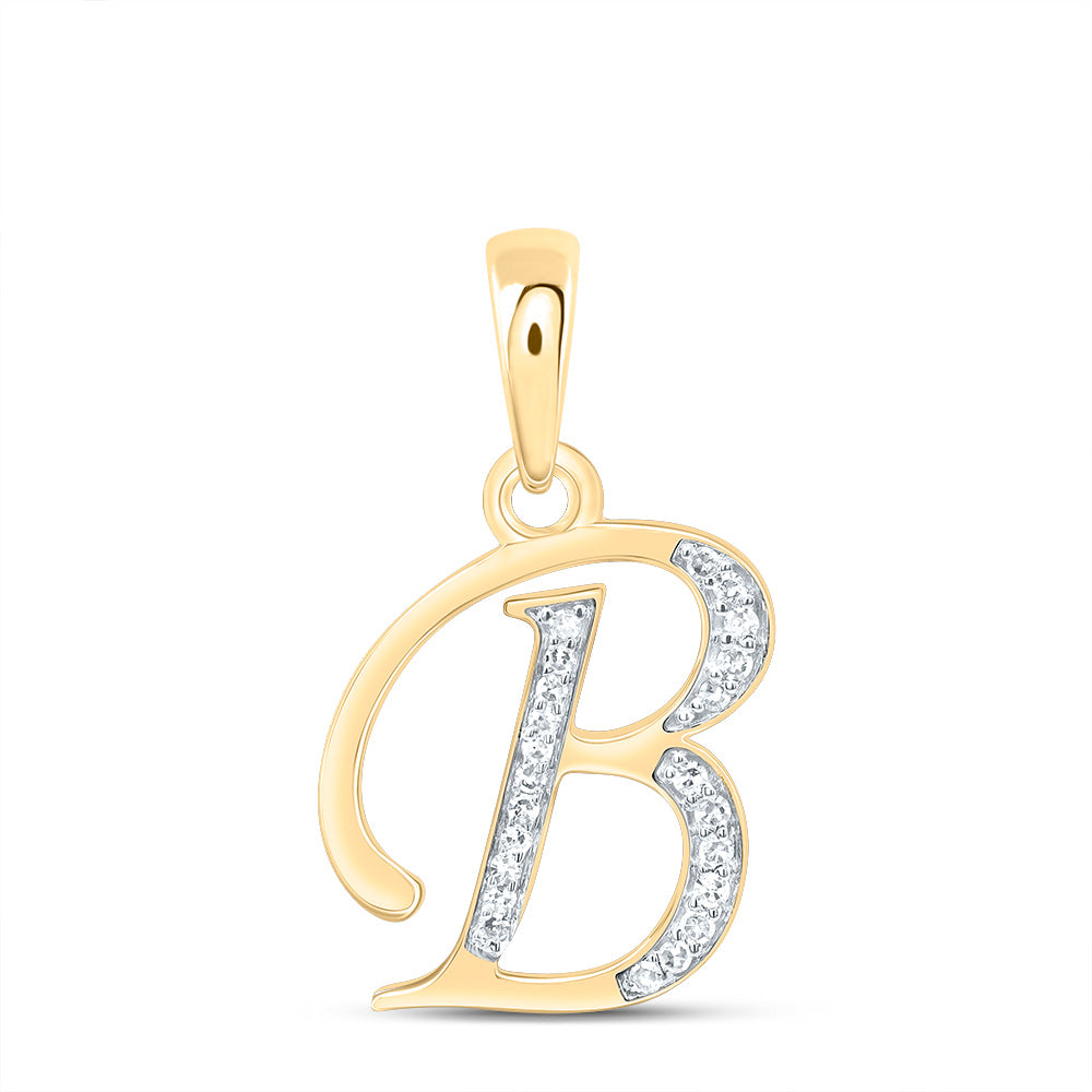 10K Yellow Gold 1/10 CTW-Natural Diamond Gift Initial "B" Pendant 1.11 Gram