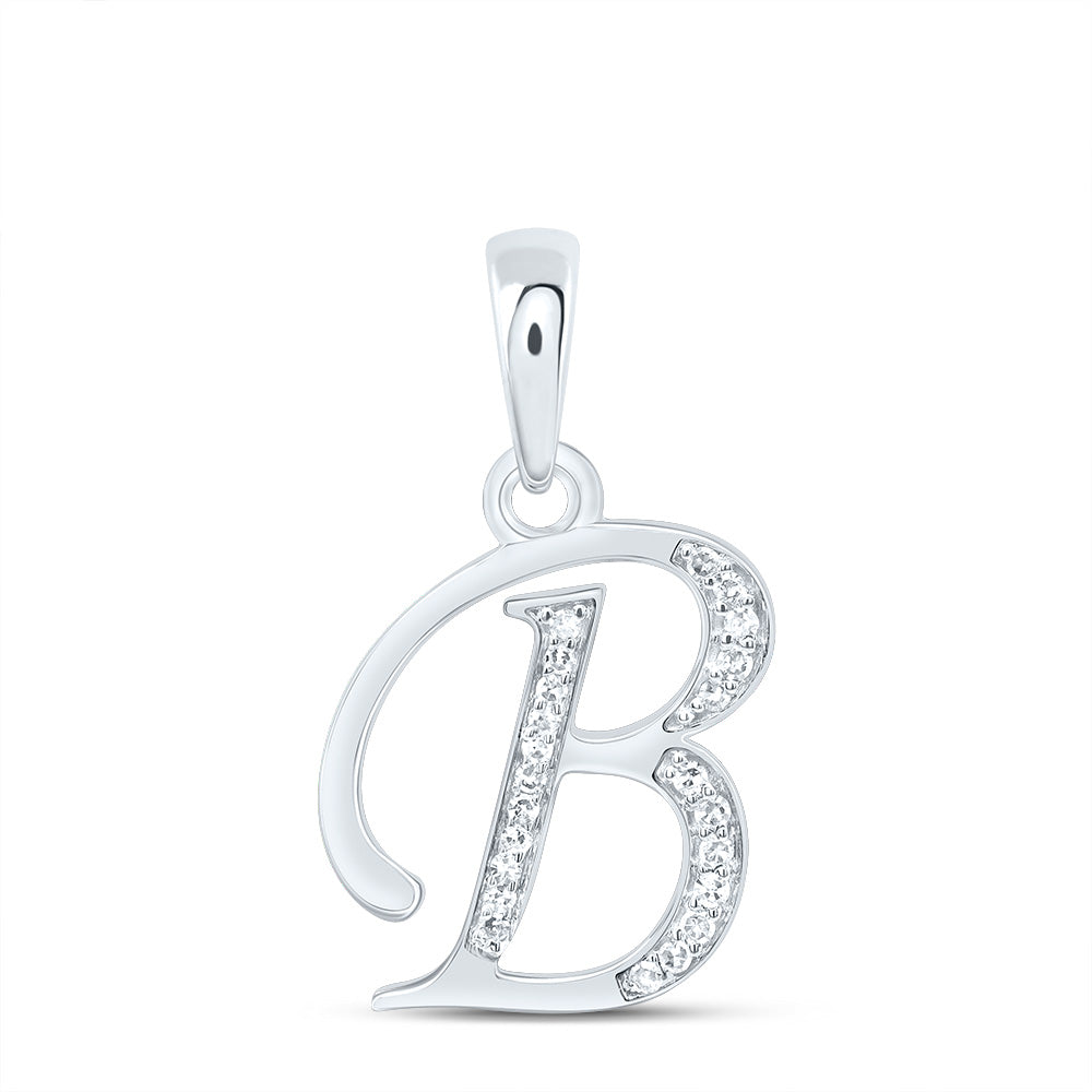 10K White Gold 1/10 CTW-Natural Diamond Gift Initial "B" Pendant 1.18 Gram