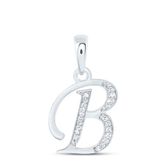 10K White Gold 1/10 CTW-Natural Diamond Gift Initial "B" Pendant 1.18 Gram