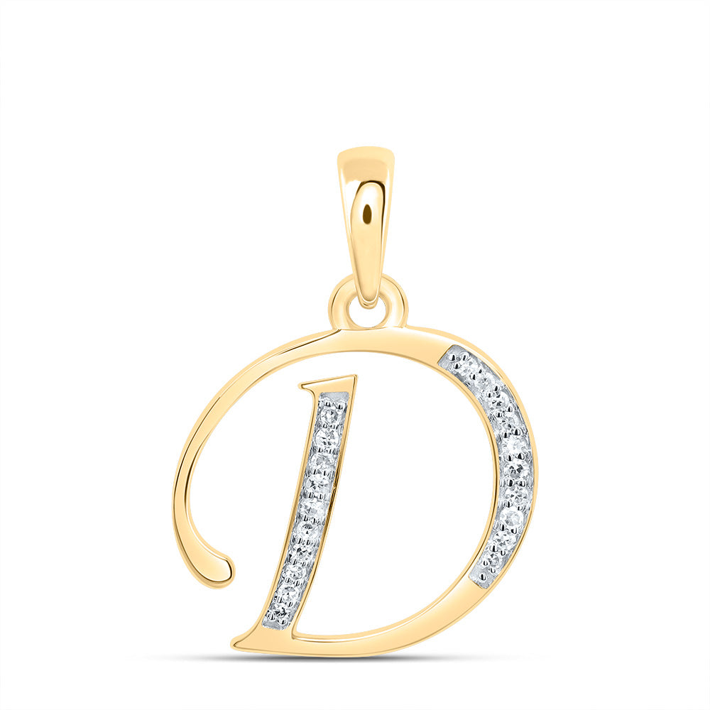 10K Yellow Gold 1/12 CTW-Natural Diamond Gift Initial "D" Pendant 1.17 Gram