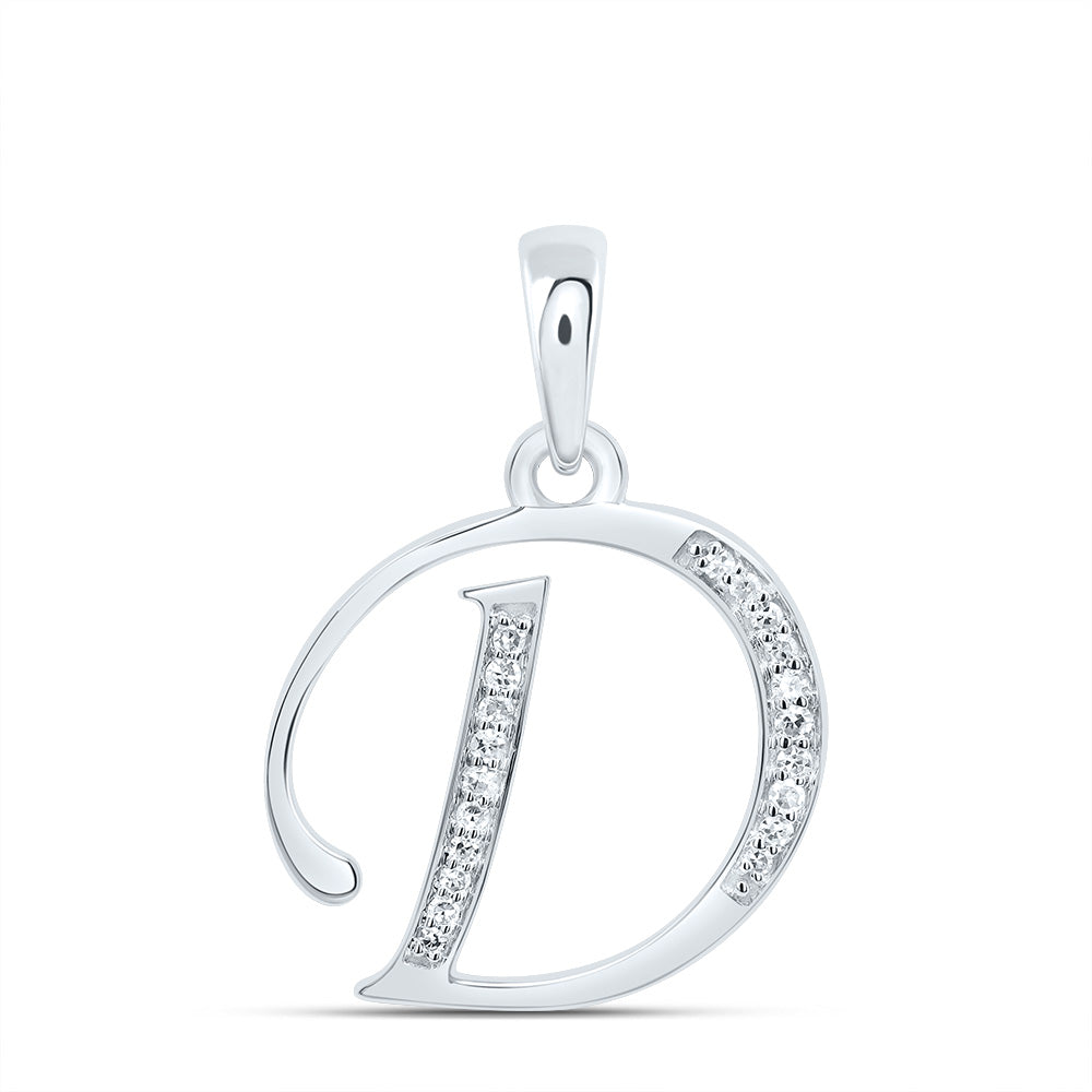 10K White Gold 1/12 CTW-Natural Diamond Gift Initial "D" Pendant 1.20 Gram