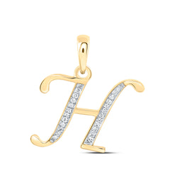 10K Yellow Gold 1/10 CTW-Natural Diamond Gift Initial "H" Pendant 1.22 Gram