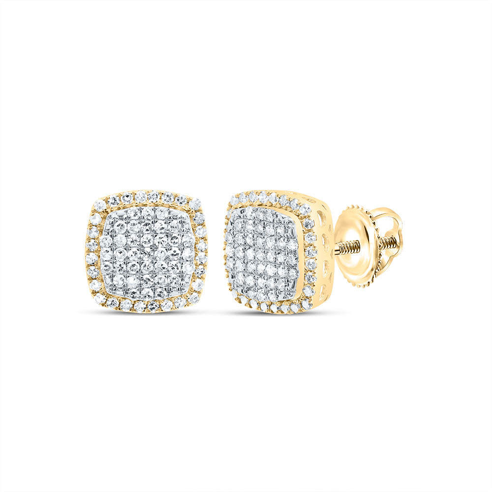 10K Yellow Gold 1/2 CTW-Natural Diamond Fashion Cushion Stud Earring 1.96 Gram