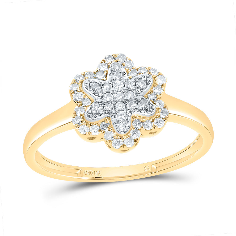 10K Yellow Gold 1/4 CTW-Natural Diamond Fashion Flower Ring 1.61 Gram