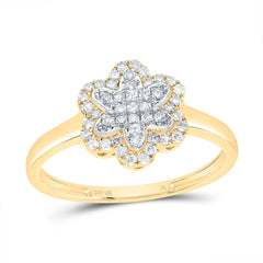 10K Yellow Gold 1/4 CTW-Natural Diamond Fashion Flower Ring 1.61 Gram