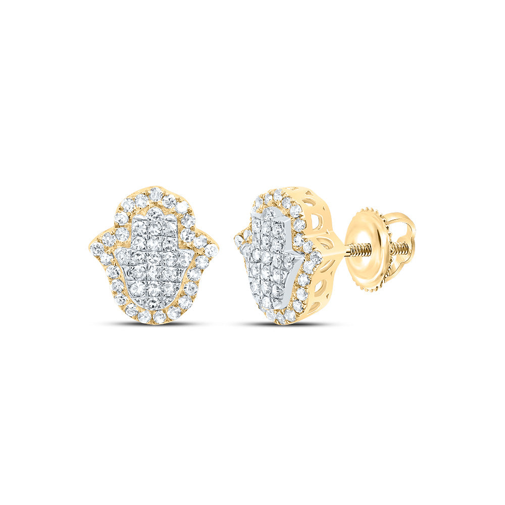 10K Yellow Gold 1/3 CTW-Natural Diamond Fashion Hamsa Earring 1.48 Gram