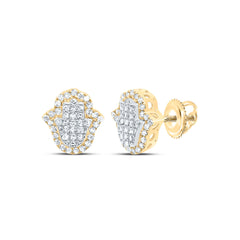 10K Yellow Gold 1/3 CTW-Natural Diamond Fashion Hamsa Earring 1.48 Gram