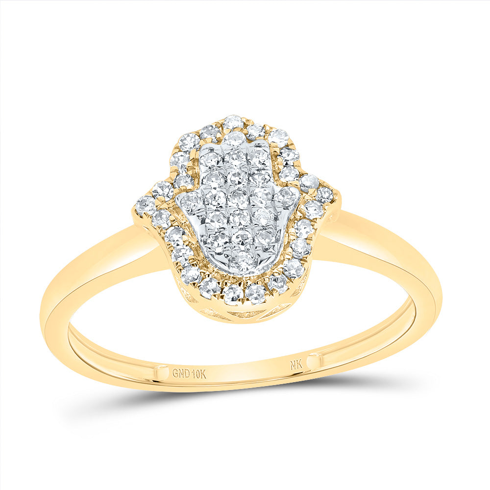 10K Yellow Gold 1/5 CTW-Natural Diamond Fashion Hamsa Ring 1.49 Gram