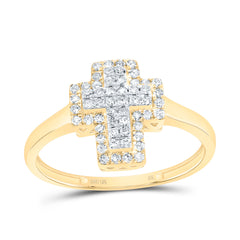 10K Yellow Gold 1/4 CTW-Natural Diamond Fashion Cross Ring 1.65 Gram
