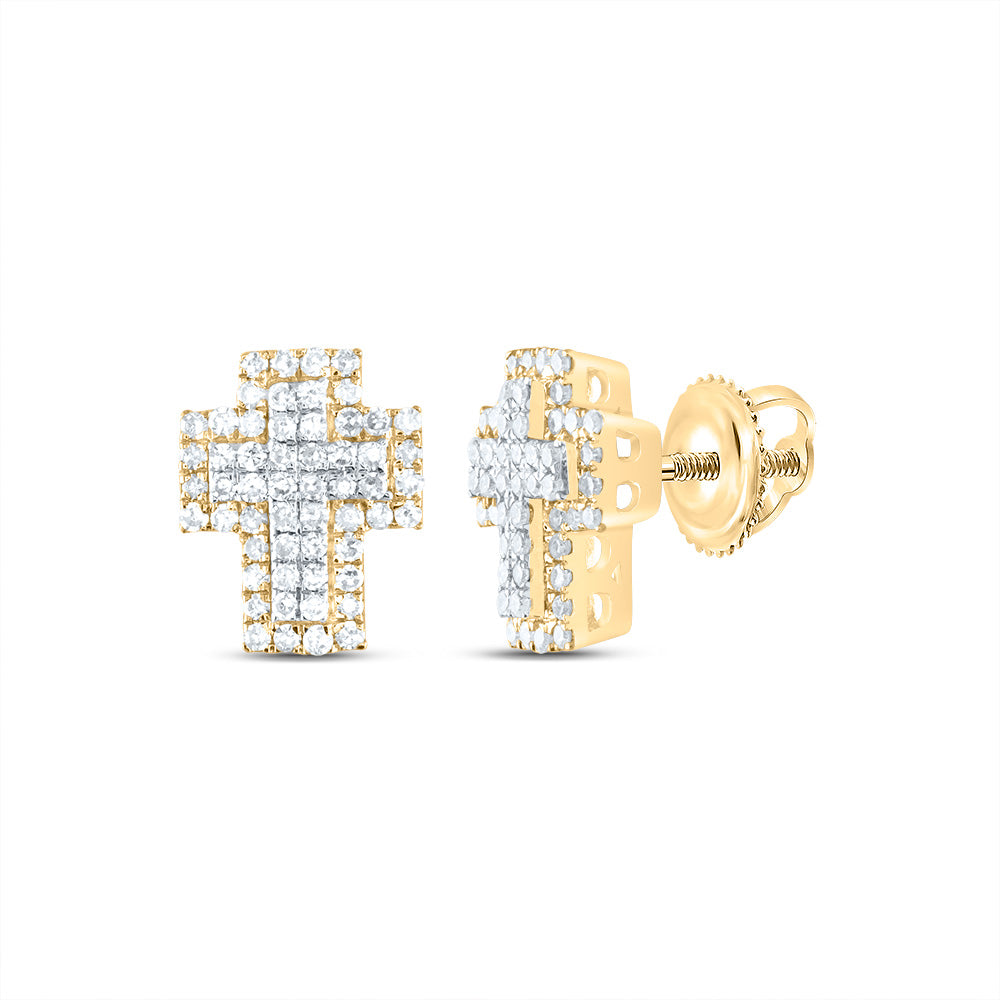 10K Yellow Gold 3/8 CTW-Natural Diamond Fashion Cross Earring 1.78 Gram