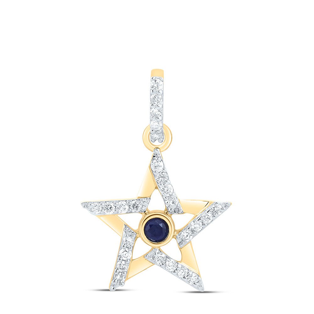 10K Yellow Gold 1/12 CTW-Natural Diamond 1.7MM Rd-Bs Nat-Gem Star Pendant 0.407333 Gram