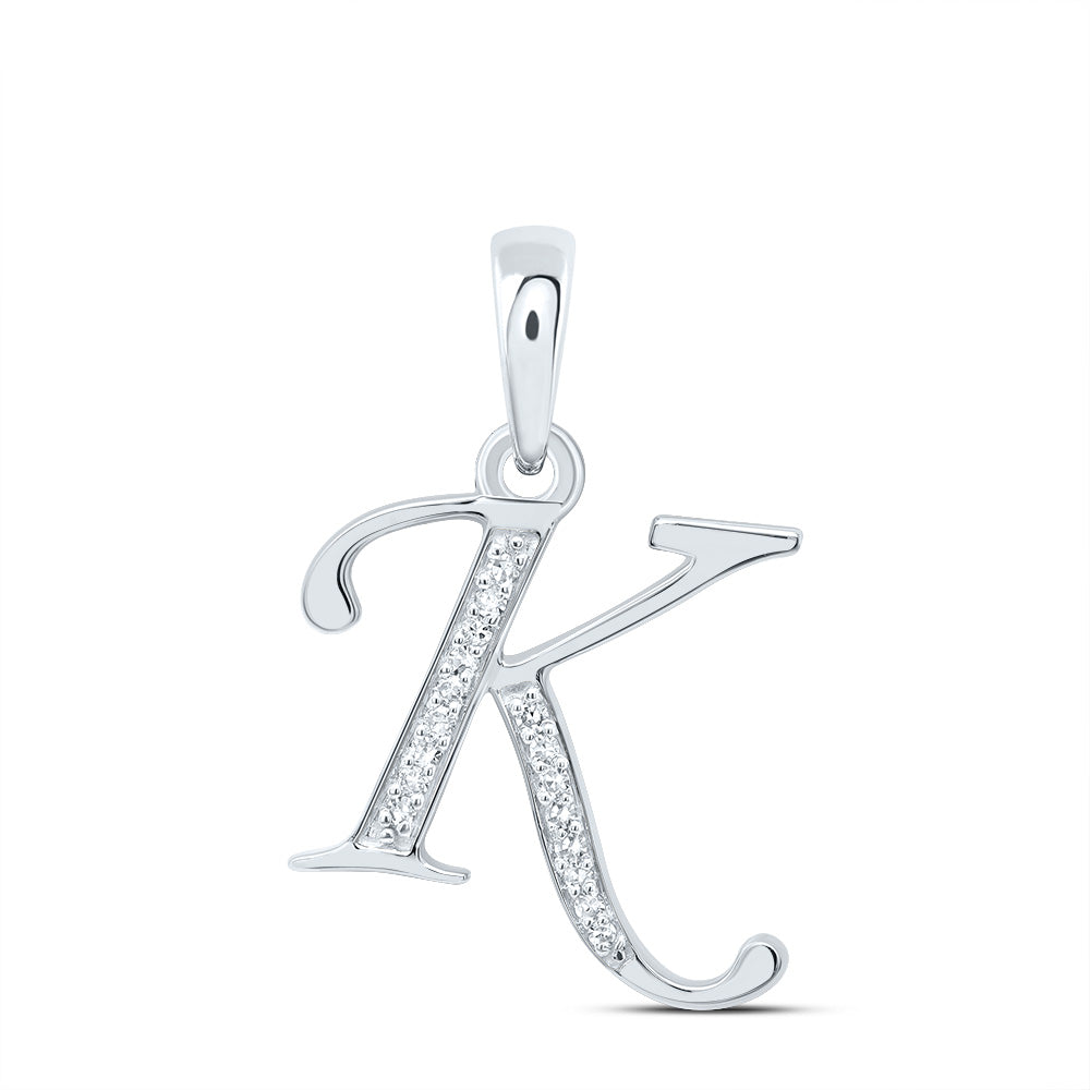 10K White Gold 1/12 CTW-Natural Diamond Gift Initial "K" Pendant 1.19 Gram