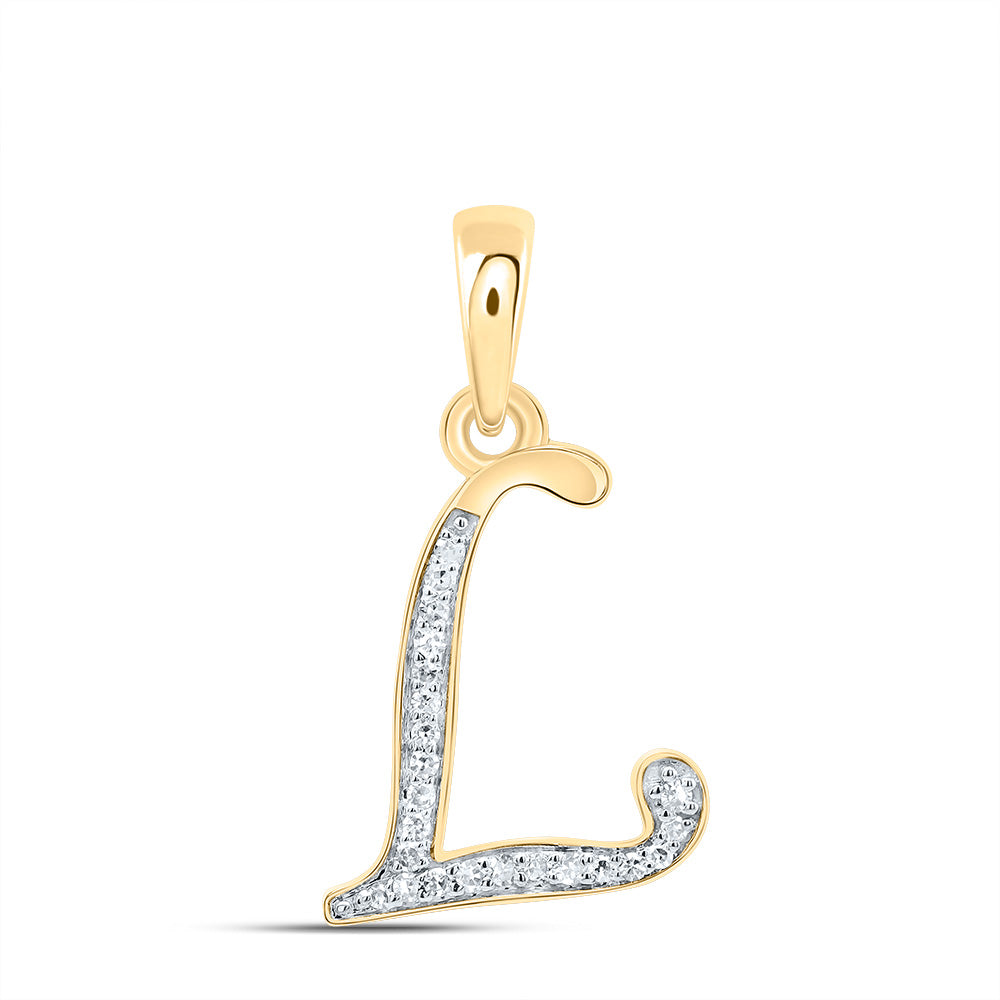 10K Yellow Gold 1/10 CTW-Natural Diamond Gift Initial "L" Pendant 0.92 Gram