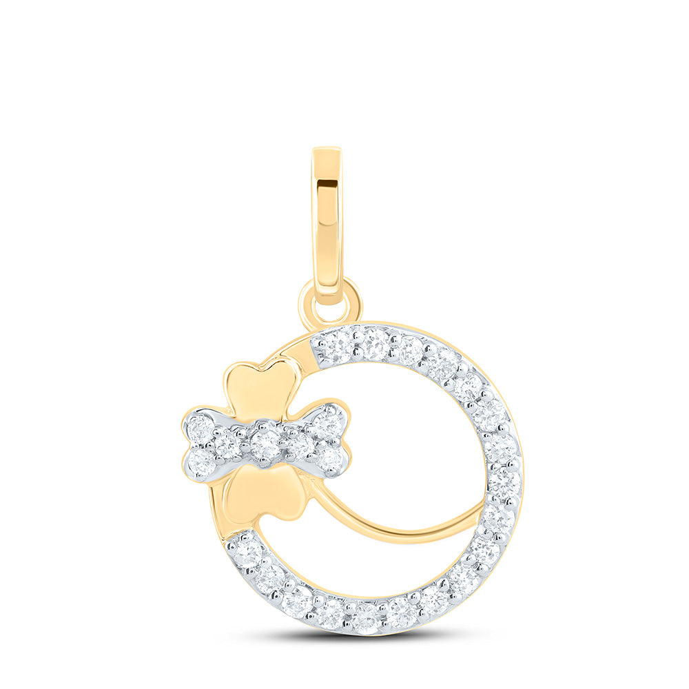 10K Yellow Gold 1/10 CTW-Natural Diamond Fashion Flower Round Pendant 0.48 Gram