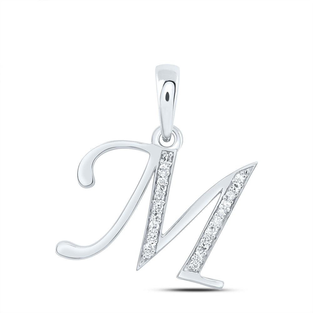 10K White Gold 1/10 CTW-Natural Diamond Gift Initial "M" Pendant 1.37 Gram