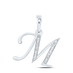 10K White Gold 1/10 CTW-Natural Diamond Gift Initial "M" Pendant 1.37 Gram