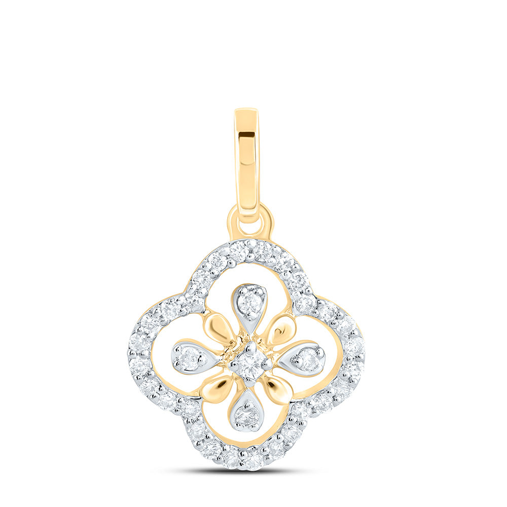 10K Yellow Gold 1/10 CTW-Natural Diamond Fashion Clover Pendant 0.45 Gram